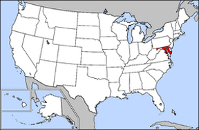 USA map showing locatiion of Maryland